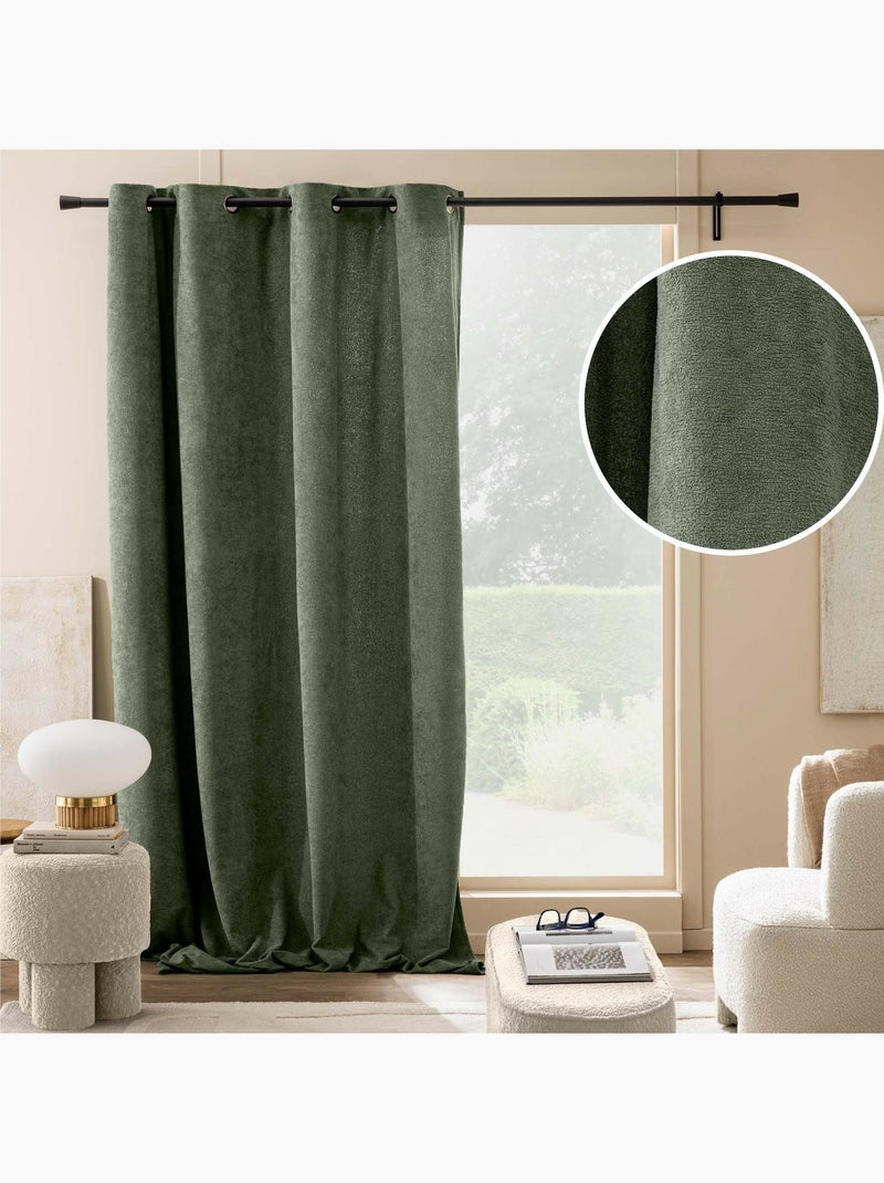 Lot de 2 rideaux tamisants à œillets – Bouclette unie WINONY Vert - Kiabi