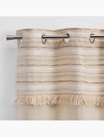 Lot de 2 Rideaux Tamisants à Œillets – Coton Uni + Top Rayé à Franges – Atlas