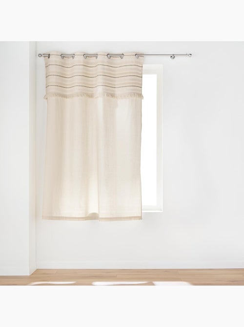 Lot de 2 Rideaux Tamisants à Œillets – Coton Uni + Top Rayé à Franges – Atlas - Kiabi