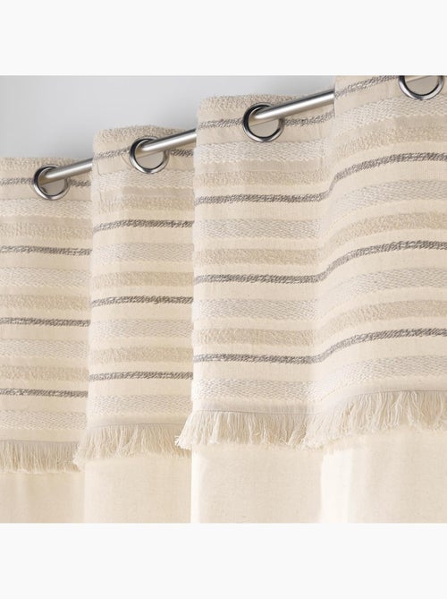 Lot de 2 Rideaux Tamisants à Œillets – Coton Uni + Top Rayé à Franges – Atlas - Kiabi