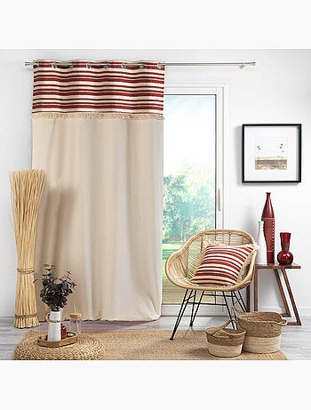 Lot de 2 Rideaux Tamisants à Œillets – Coton Uni + Top Rayé à Franges – Atlas