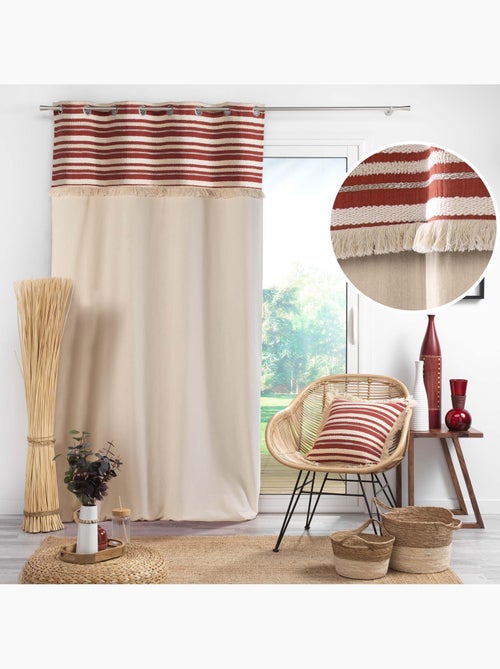 Lot de 2 Rideaux Tamisants à Œillets – Coton Uni + Top Rayé à Franges – Atlas - Kiabi