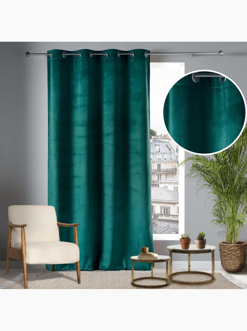 Lot de 2 Rideaux Tamisants à Œillets – Velours Doux – Velvetine Bleu pétrole - Kiabi