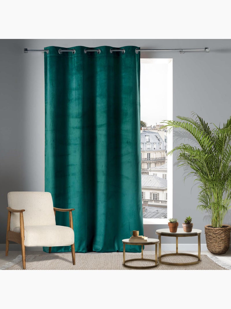 Lot de 2 Rideaux Tamisants à Œillets – Velours Doux – Velvetine Bleu pétrole - Kiabi