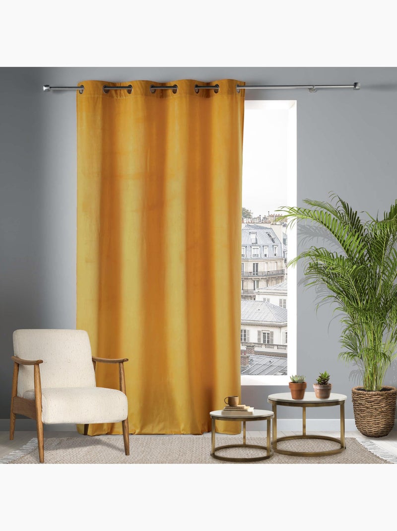 Lot de 2 Rideaux Tamisants à Œillets – Velours Doux – Velvetine Jaune - Kiabi