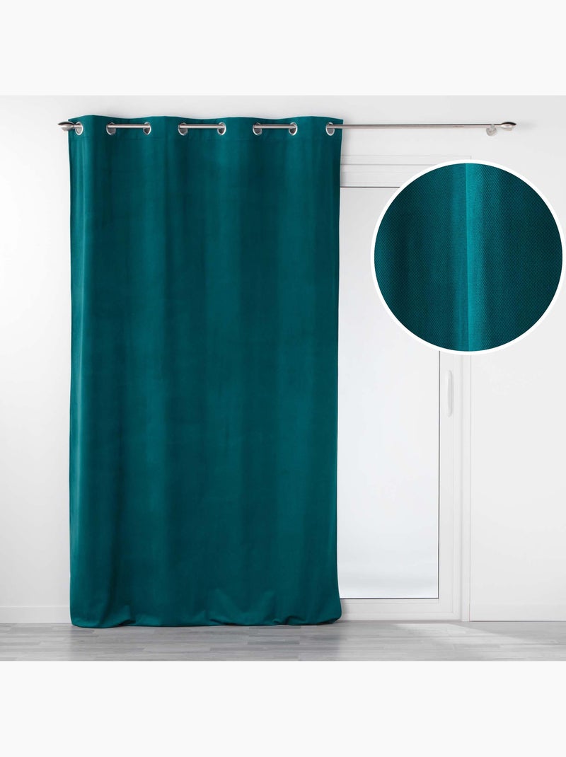Lot de 2 Rideaux tamisants à œillets – Velours relief Velouriane Bleu pétrole - Kiabi