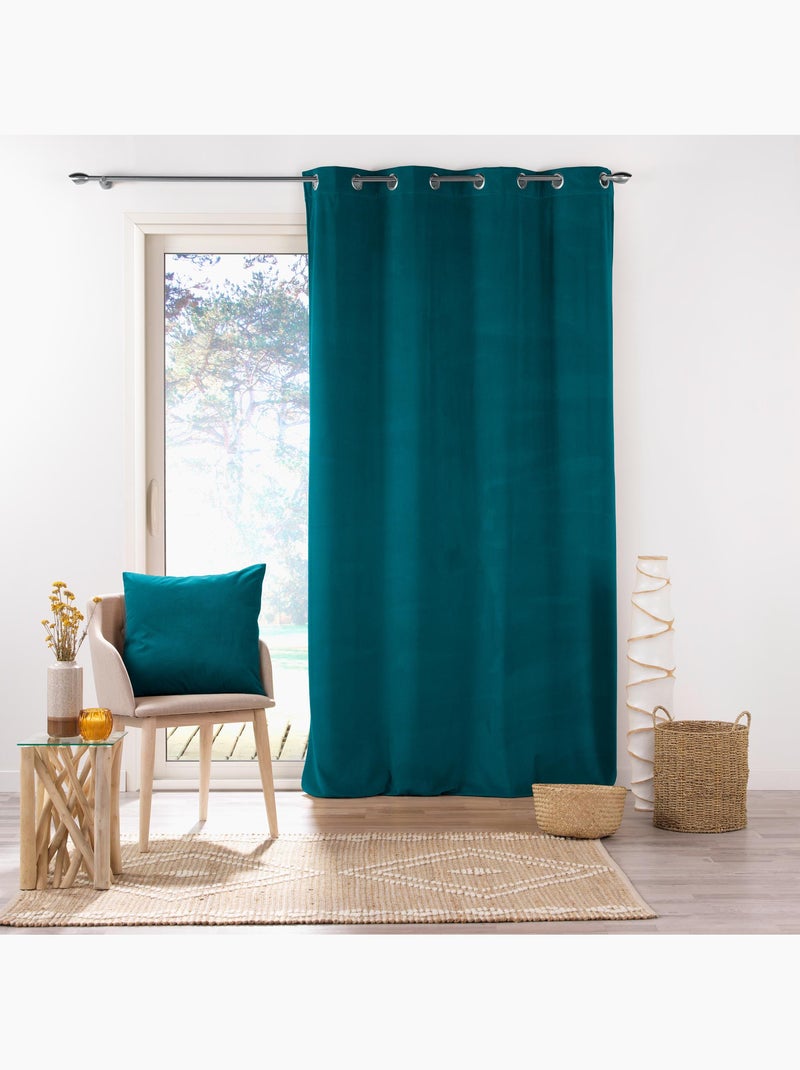 Lot de 2 Rideaux tamisants à œillets – Velours relief Velouriane Bleu pétrole - Kiabi