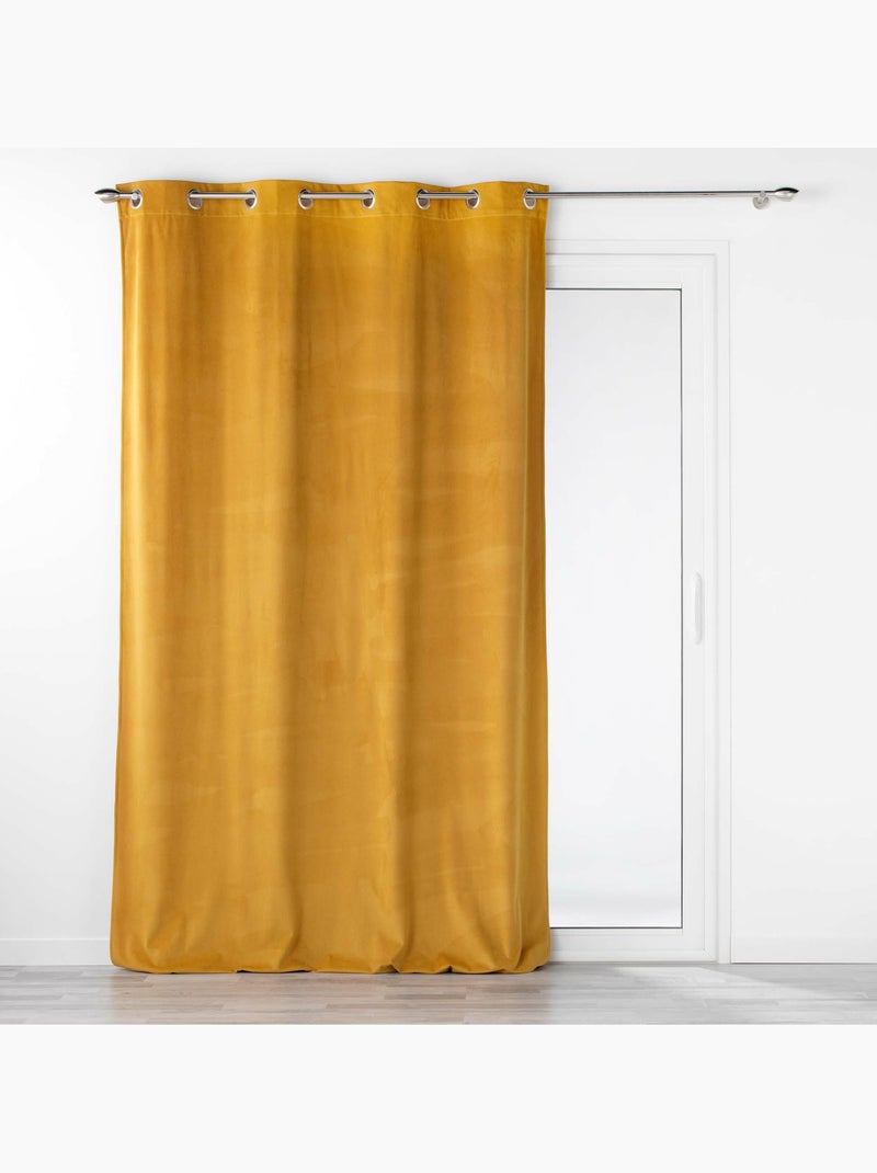 Lot de 2 Rideaux tamisants à œillets – Velours relief Velouriane Ocre - Kiabi