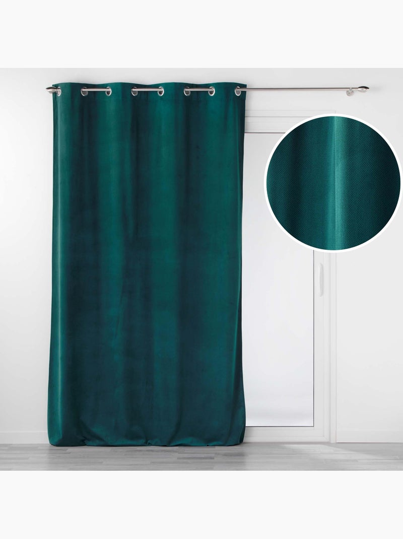 Lot de 2 Rideaux tamisants à œillets – Velours relief Velouriane Vert émeraude - Kiabi