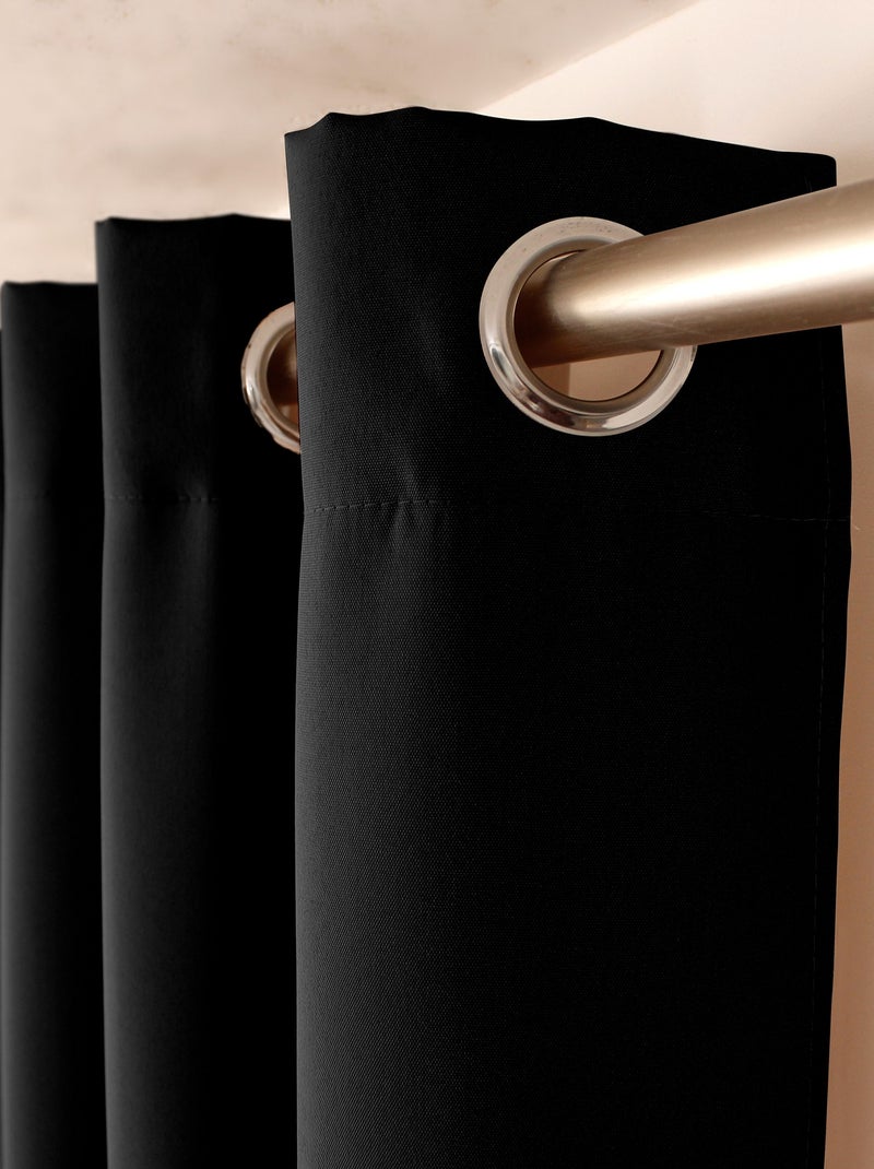Lot de 2 rideaux uni à œillets BASIC Noir - Kiabi