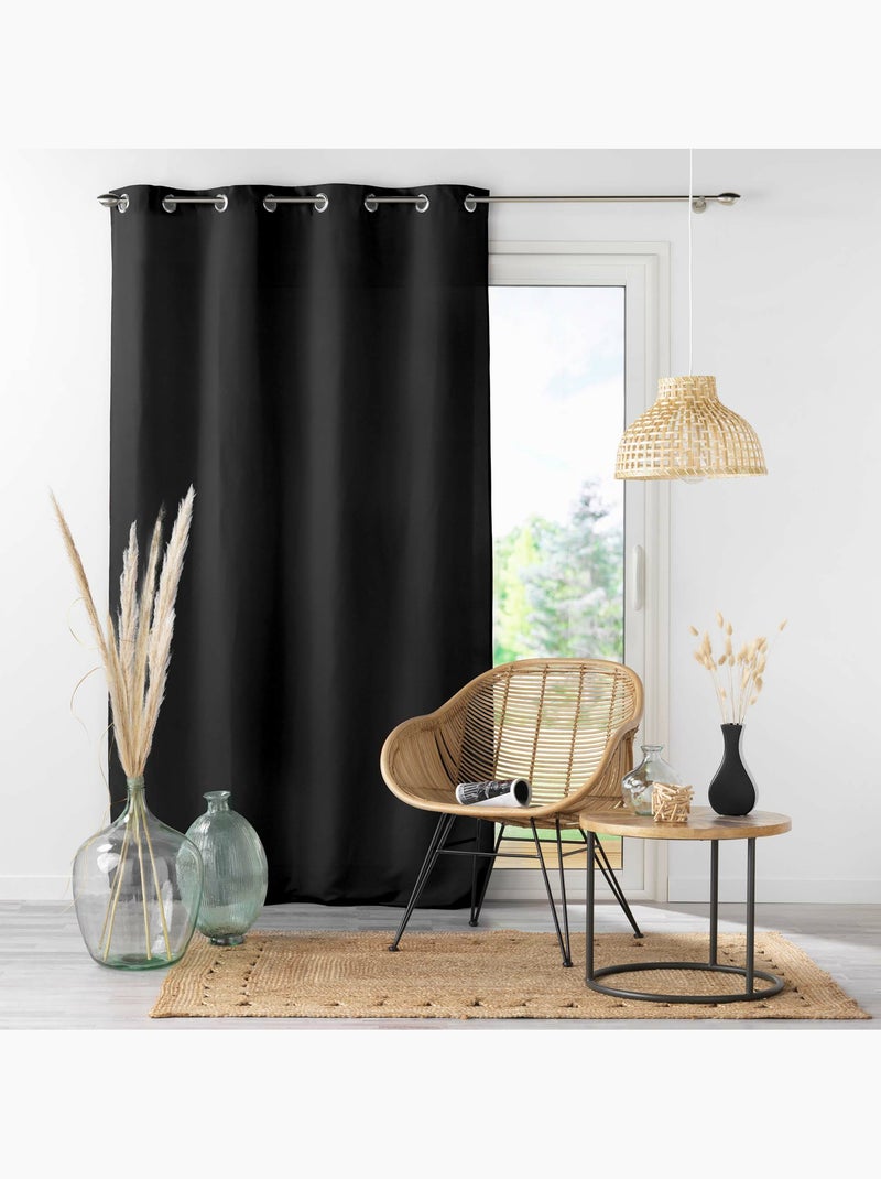 Lot de 2 Rideaux Unis à Œillets – Microfibre Noir - Kiabi