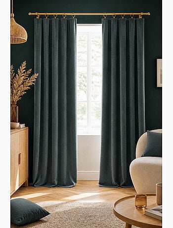 Lot de 2 rideaux velours – Anneaux pince – Coton épais – CÉSAR