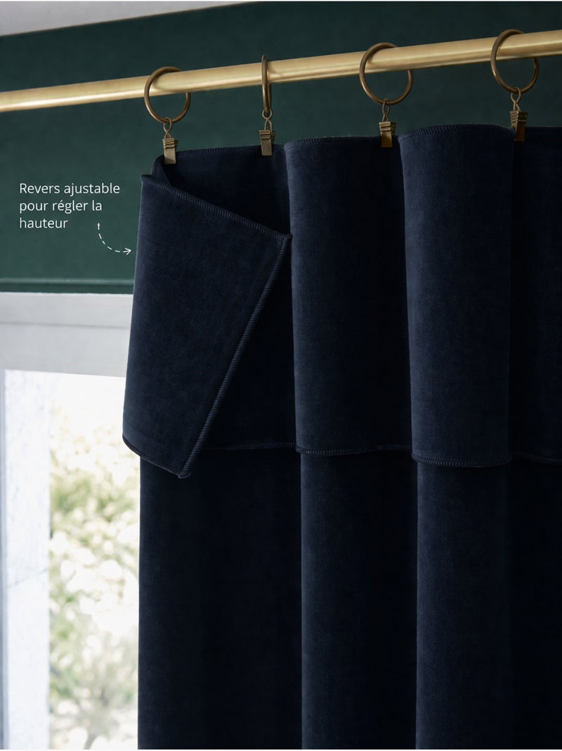 Lot de 2 rideaux velours  – Anneaux pince – Coton épais – CÉSAR Bleu nuit - Kiabi