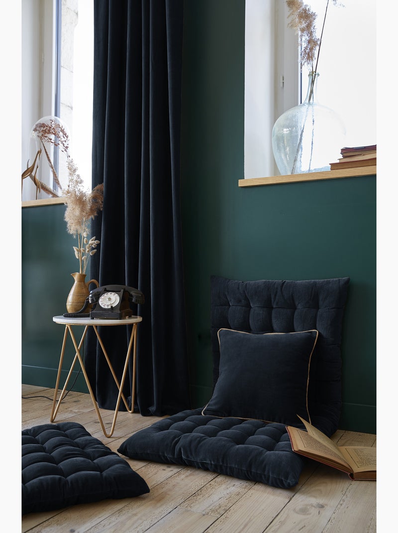 Lot de 2 rideaux velours  – Anneaux pince – Coton épais – CÉSAR Bleu nuit - Kiabi