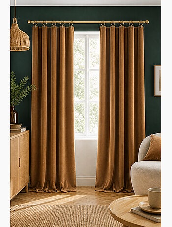 Lot de 2 rideaux velours – Anneaux pince – Coton épais – CÉSAR
