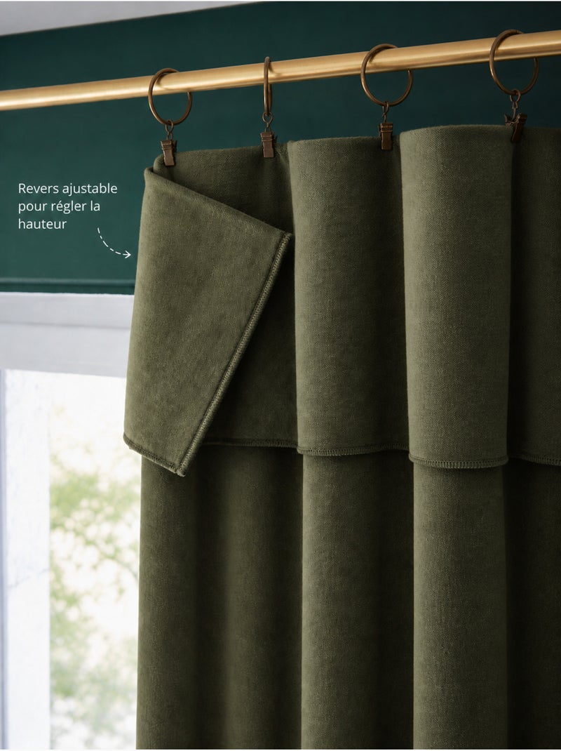 Lot de 2 rideaux velours  – Anneaux pince – Coton épais – CÉSAR Vert - Kiabi