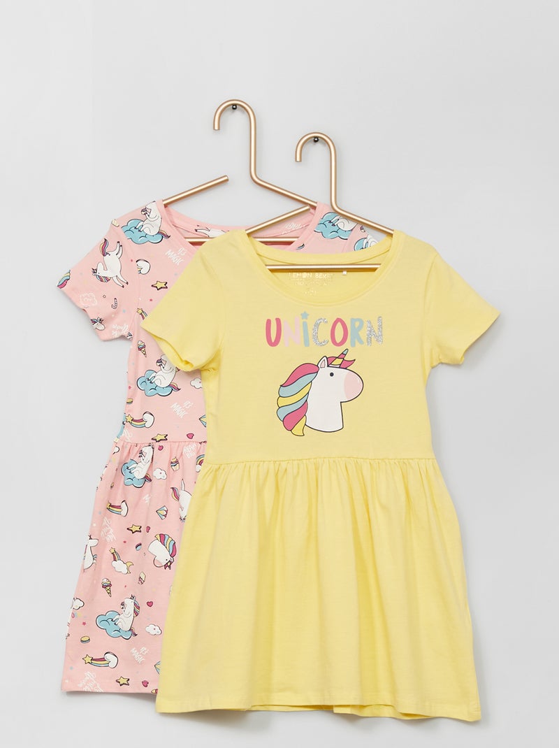 Lot de 2 robes imprimé 'licorne' rose/jaune - Kiabi
