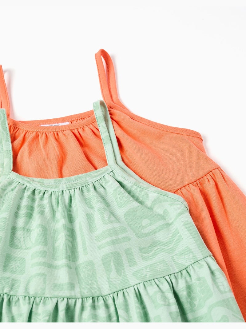 Lot de 2 robes sans manches unies et imprimées Vert clair - Kiabi