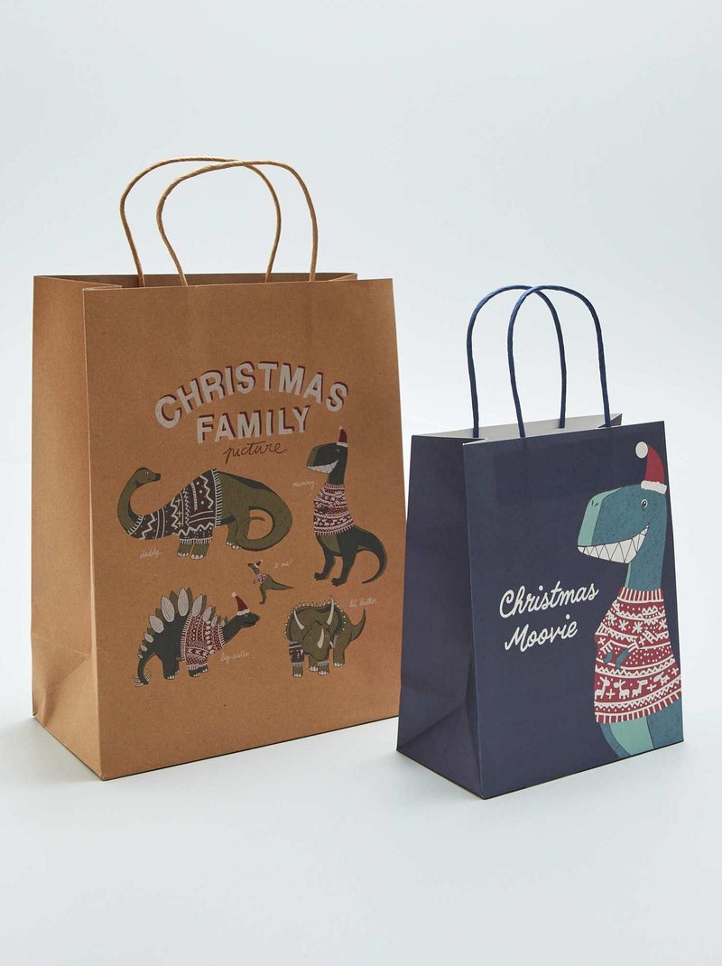 Lot de 2 sac cadeaux de Noël Marron/bleu - Kiabi