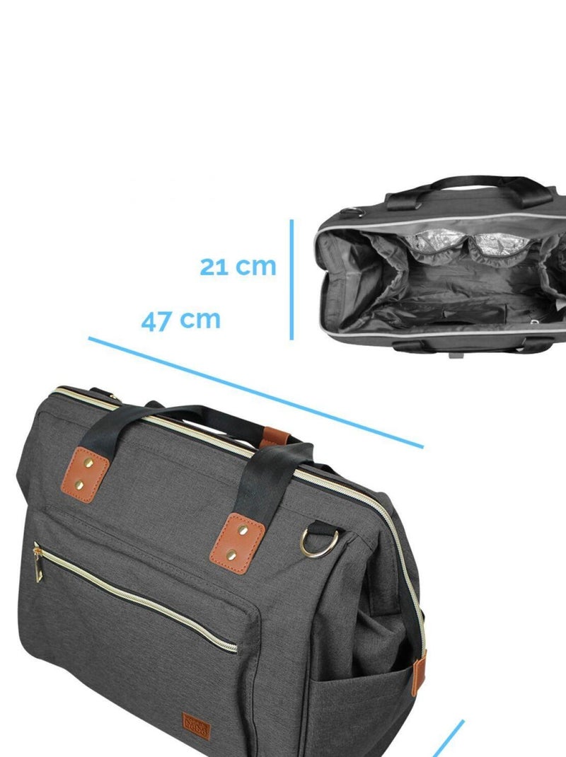Lot de 2 sacs à langer multifonction pour bébé 12 poches avec trousse isotherme - Monsieur Bébé gris anthracite - Kiabi