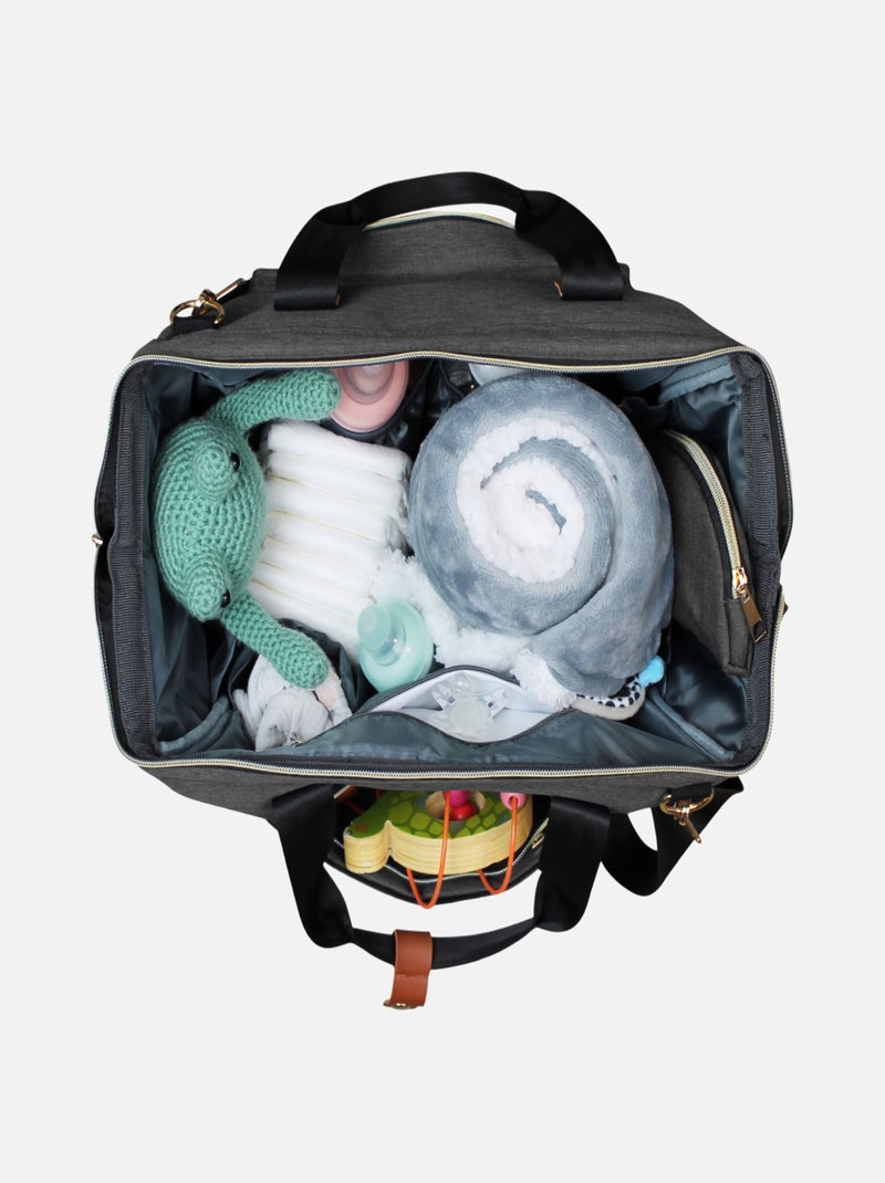 Lot de 2 sacs à langer multifonction pour bébé 12 poches avec trousse isotherme - Monsieur Bébé gris anthracite - Kiabi