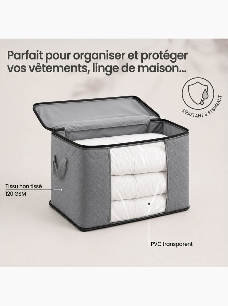 Lot de 2 sacs de rangement pliable pour vêtements, linge de maison avec poignées  - vivezen Gris - Kiabi