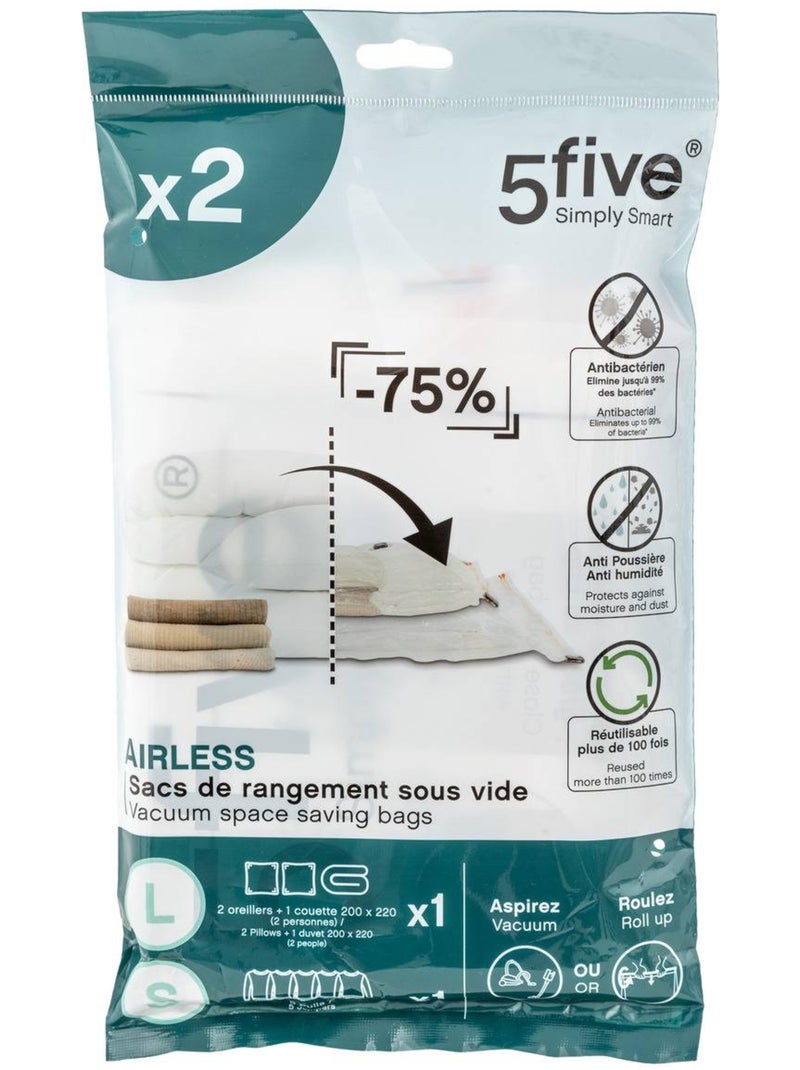 Lot de 2 sacs sous vide pour compression de vêtements air Transparent - Kiabi