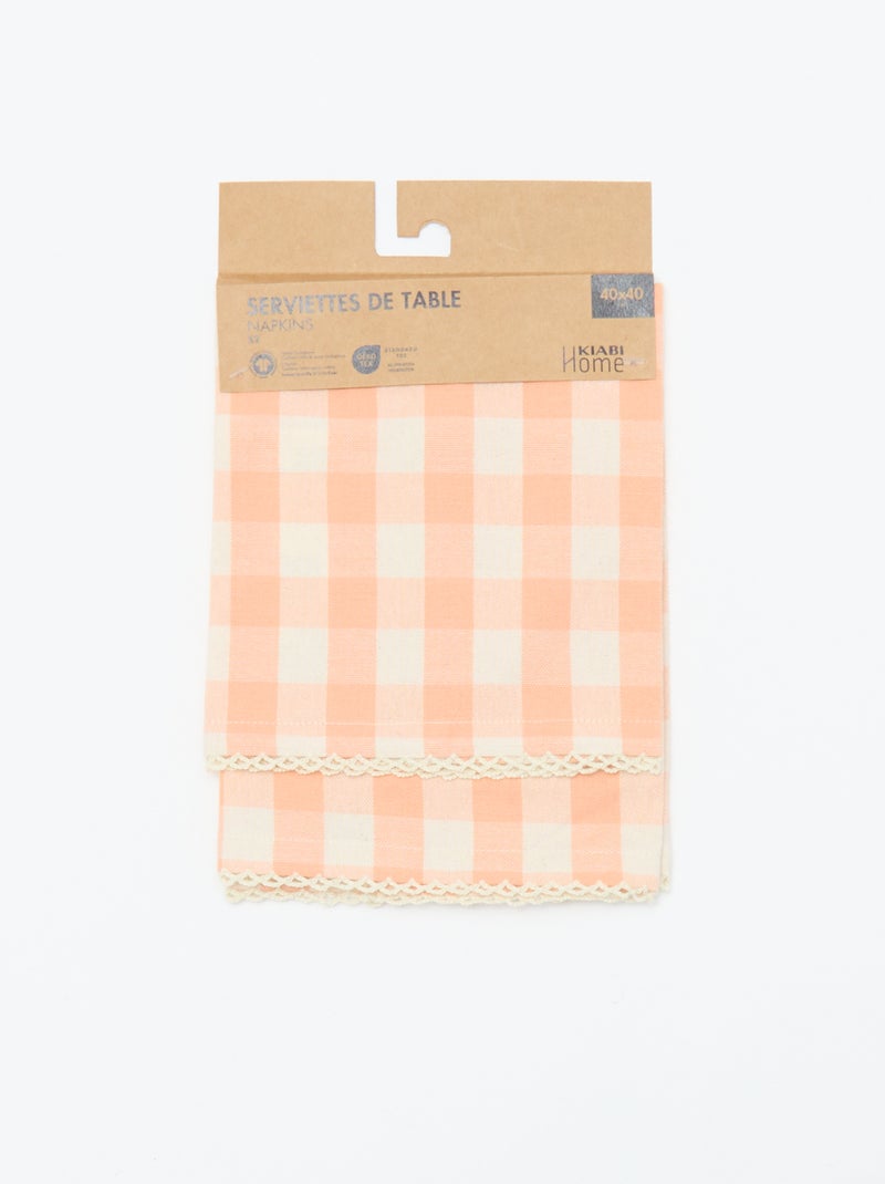 Lot de 2 serviettes de table à carreaux Orange - Kiabi