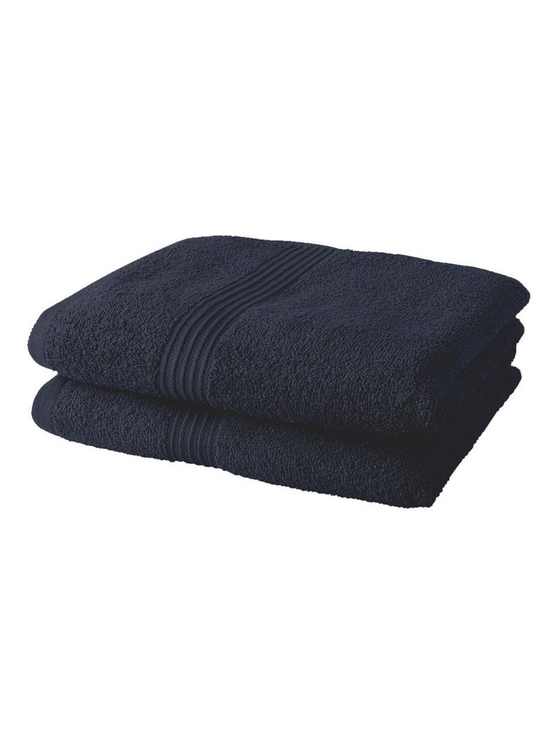 Lot de 2 serviettes de toilette coton uni ESSENTIAL Bleu marine - Kiabi