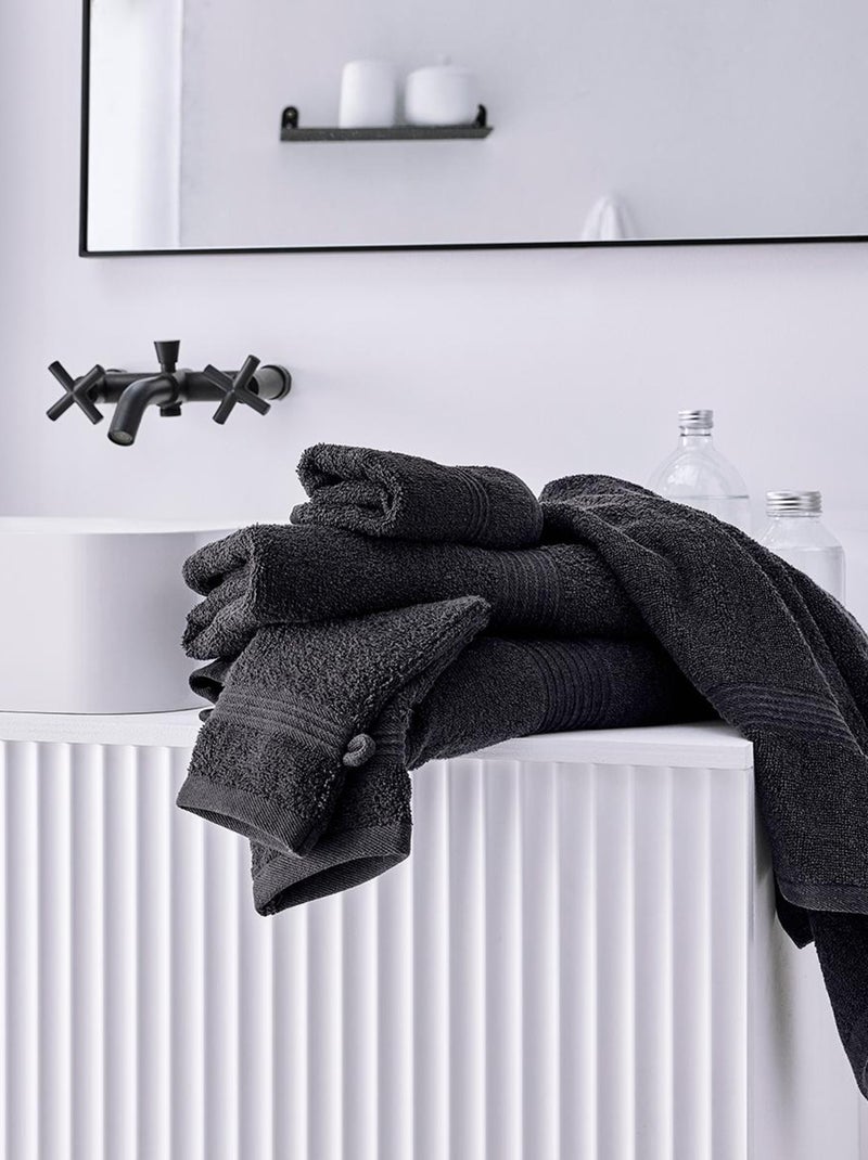Lot de 2 serviettes de toilette coton uni ESSENTIAL gris anthracite - Kiabi