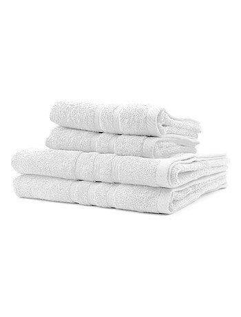 Lot de 2 serviettes de toilettes et 2 draps de bain coton uni ESSENTIAL