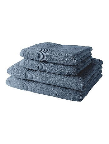 Lot de 2 serviettes de toilettes et 2 draps de bain coton uni ESSENTIAL