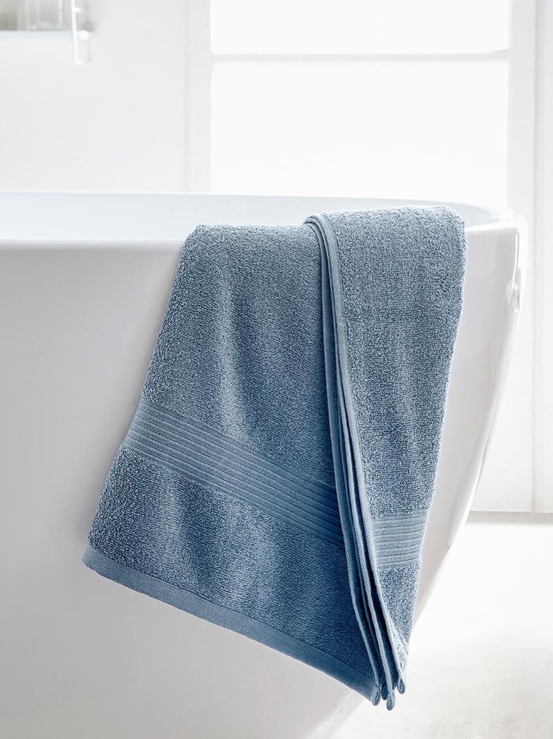 Lot de 2 serviettes de toilettes et 2 draps de bain coton uni ESSENTIAL Bleu gris - Kiabi