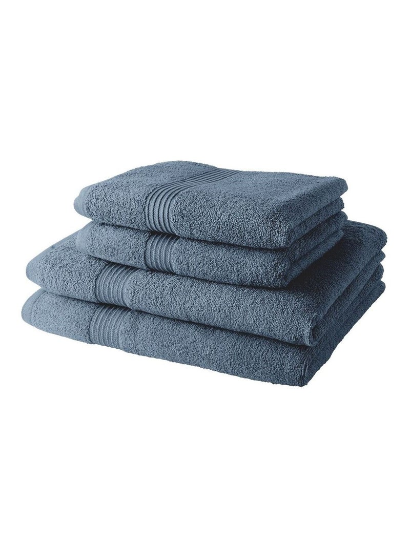 Lot de 2 serviettes de toilettes et 2 draps de bain coton uni ESSENTIAL Bleu gris - Kiabi