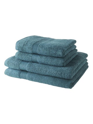 Lot de 2 serviettes de toilettes et 2 draps de bain coton uni ESSENTIAL
