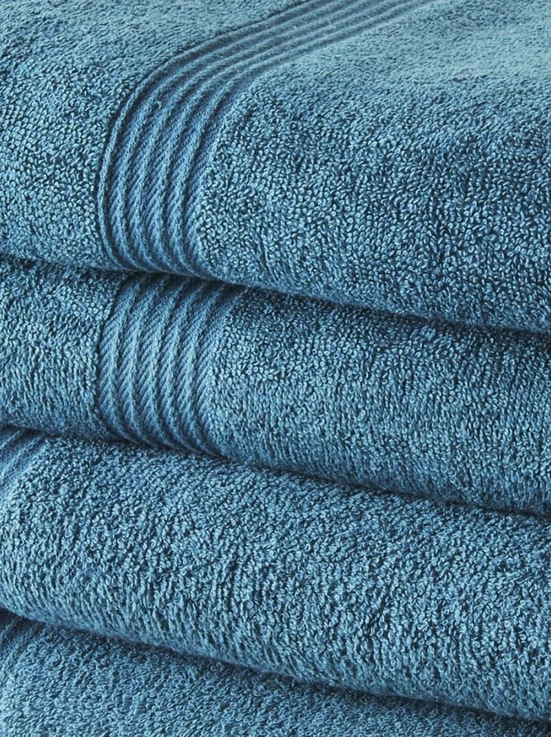 Lot de 2 serviettes de toilettes et 2 draps de bain coton uni ESSENTIAL Bleu pétrole - Kiabi