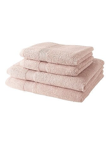 Lot de 2 serviettes de toilettes et 2 draps de bain coton uni ESSENTIAL