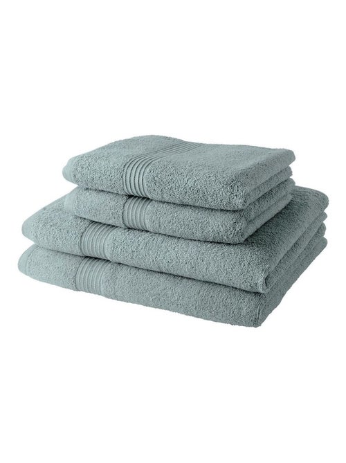 Lot de 2 serviettes de toilettes et 2 draps de bain coton uni ESSENTIAL - Kiabi Lot de 2 serviettes de toilettes et 2 draps de bain coton uni ESSENTIAL - Kiabi