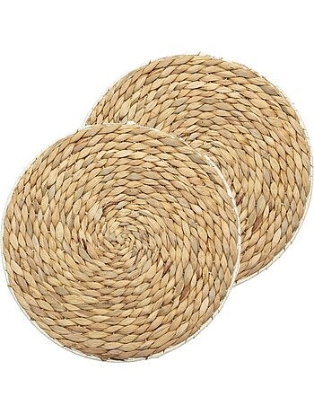 Lot de 2 sets de table en jacinthe d'eau MOOD - Diam. 35 cm - Beige