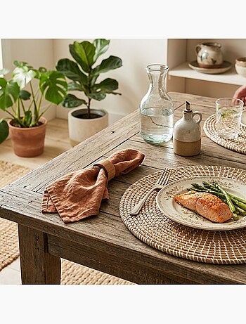 Lot de 2 sets de table en jacinthe d'eau MOOD - Diam. 35 cm - Beige
