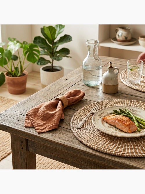 Lot de 2 sets de table en jacinthe d'eau MOOD - Diam. 35 cm - Beige - Kiabi