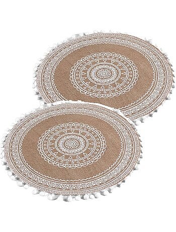 Lot de 2 sets de table en jute avec pompons AZUSA