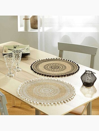 Lot de 2 sets de table en jute avec pompons AZUSA