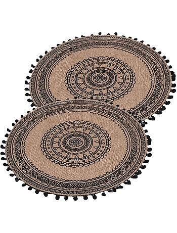 Lot de 2 sets de table en jute avec pompons AZUSA