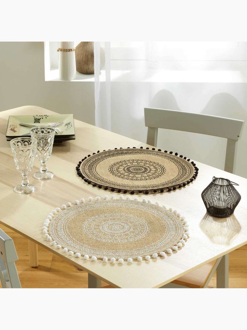 Lot de 2 sets de table en jute avec pompons AZUSA Noir - Kiabi