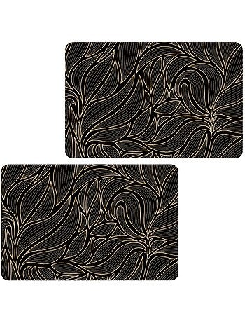 Lot de 2 sets de table motif feuillage avec encre métallique COSMO - 30 x 45 cm - Or et noir