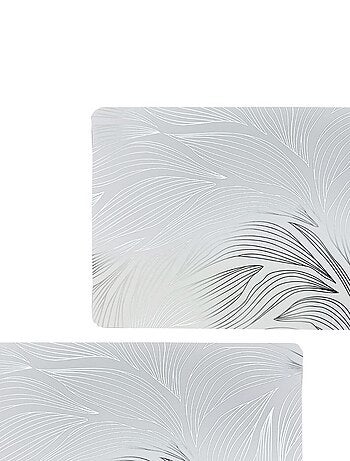 Lot de 2 sets de table motif feuillage avec encre métallique EDEN - 30 x 45 cm - Argent et blanc