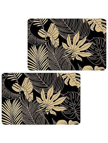 Lot de 2 sets de table motif feuillage avec encre métallique LYRA - 30 x 45 cm - Or et noir