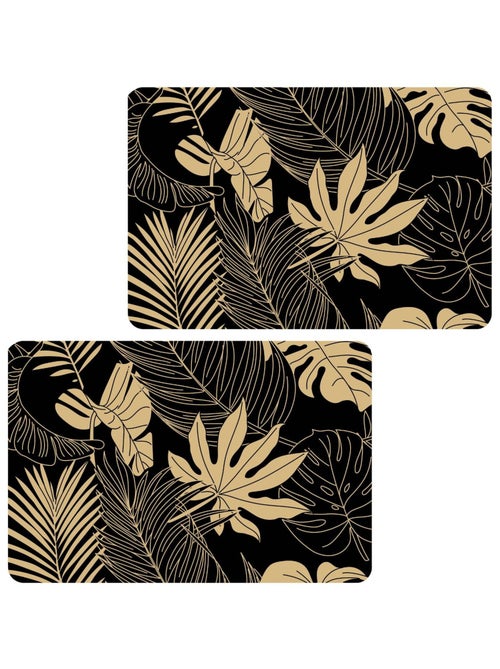 Lot de 2 sets de table motif feuillage avec encre métallique LYRA - 30 x 45 cm - Or et noir - Kiabi