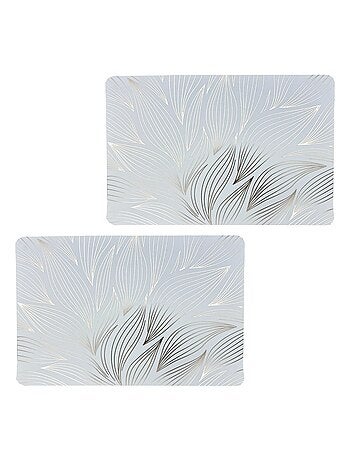 Lot de 2 sets de table motif feuillage avec encre métallique ZEYA - 30 x 45 cm - Or et blanc